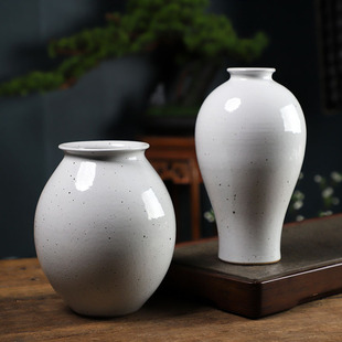 新中式 优选诧寂风粗陶陶瓷花瓶摆件客厅插花餐桌民O宿日式 复古家