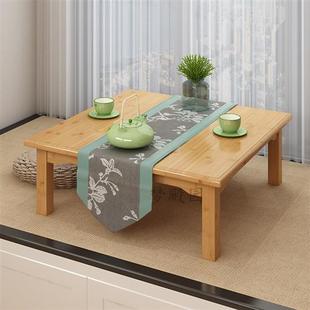 矮桌子 新品 长形 矮方桌实木简约日式 竹炕桌茶桌实木茶几坐地茶台