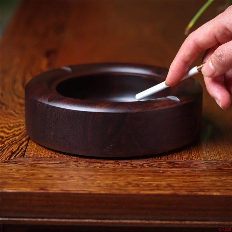精选红木中式黑檀实木烟灰缸家用客厅家居K饰品高端办公带盖小件