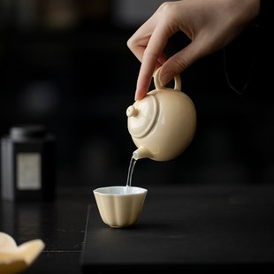 优选玉泥白瓷杏黄茶壶功夫C茶具泡茶器陶瓷贵妃壶单壶家用带