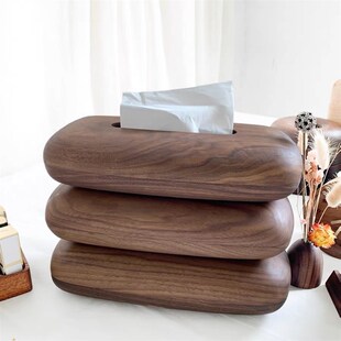 精选黑胡桃整木鹅卵石纸巾盒禅意茶室家用民N宿抽纸盒木制复古新