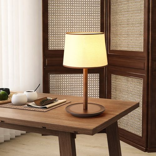 精选新中式床头台灯简约民宿酒店客厅实木质卧室装饰X布罩小夜灯