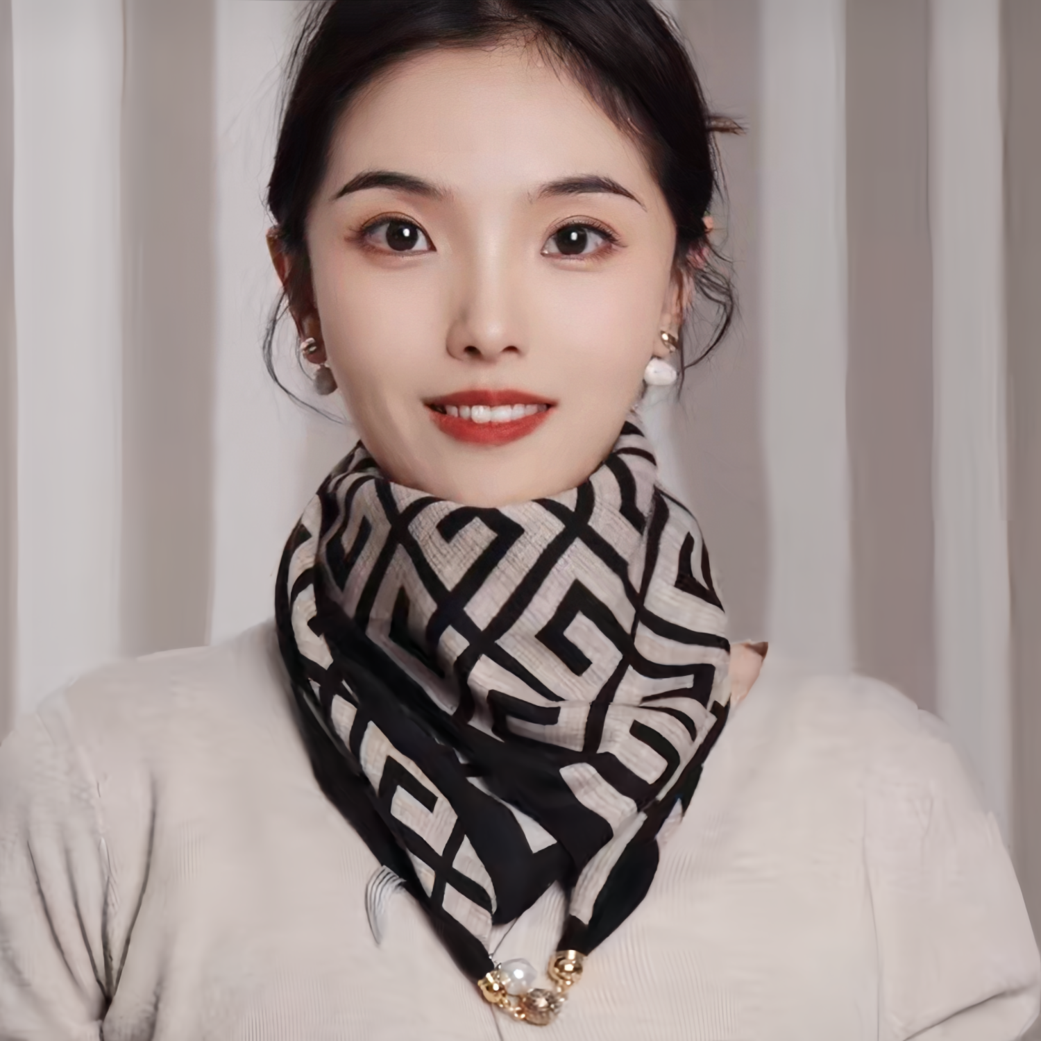 新款方巾磁吸扣棉麻围巾女洋气护颈时尚暗扣围脖气质百搭保暖丝巾