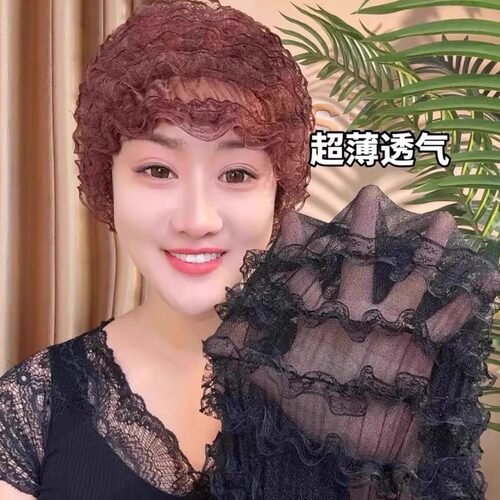 新款中老年蕾丝遮白发头套弹力帽子女夏季薄款时尚百搭包头帽妈妈