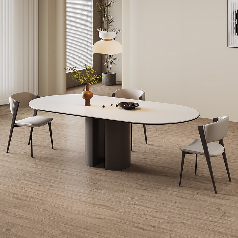 优选艾点意式极简岩板餐桌椅组y合椭圆形家用小户型轻奢现代简约