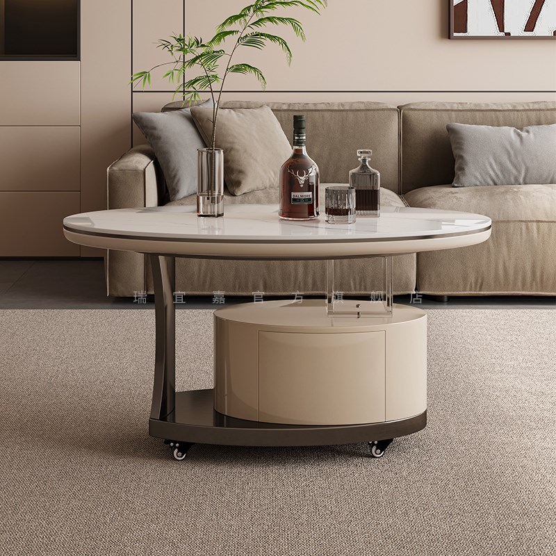 优选轻奢岩板茶几小户型家用小推车客厅沙发旁Q小边几简约可移动