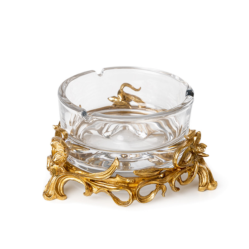 优选纯铜圆形h烟灰缸家居饰品摆件欧式高档奢华家用客厅大号烟灰