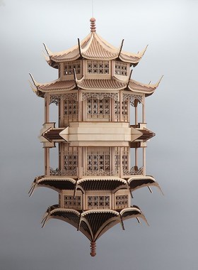 优选新中式创意古建筑镜像倒影八角塔样板房O间售楼处酒店软装饰