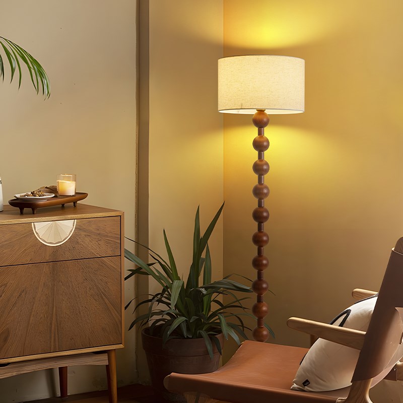 优选侘寂风复古原l木风中古落地灯客厅法式卧室书房实木胡桃木落