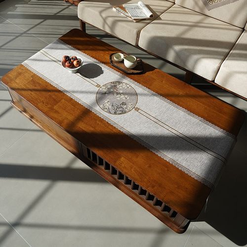 优选桌旗新中式禅意花鸟长条桌z布竹节纱印花桌旗茶桌布条茶几装