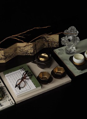 优选新中式会所售楼处q端景台茶室茶桌客厅茶几装饰摆件组合琉璃