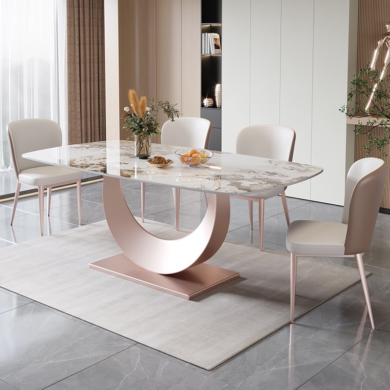 优选意式岩板餐桌椅组q合家用大小户型长方形高端大气岩板吃饭桌