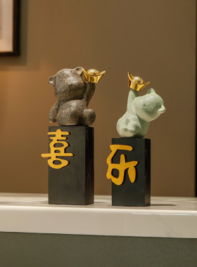 优选平安喜乐摆件家居饰品新中z式福气小熊客厅电视柜酒柜摆设高