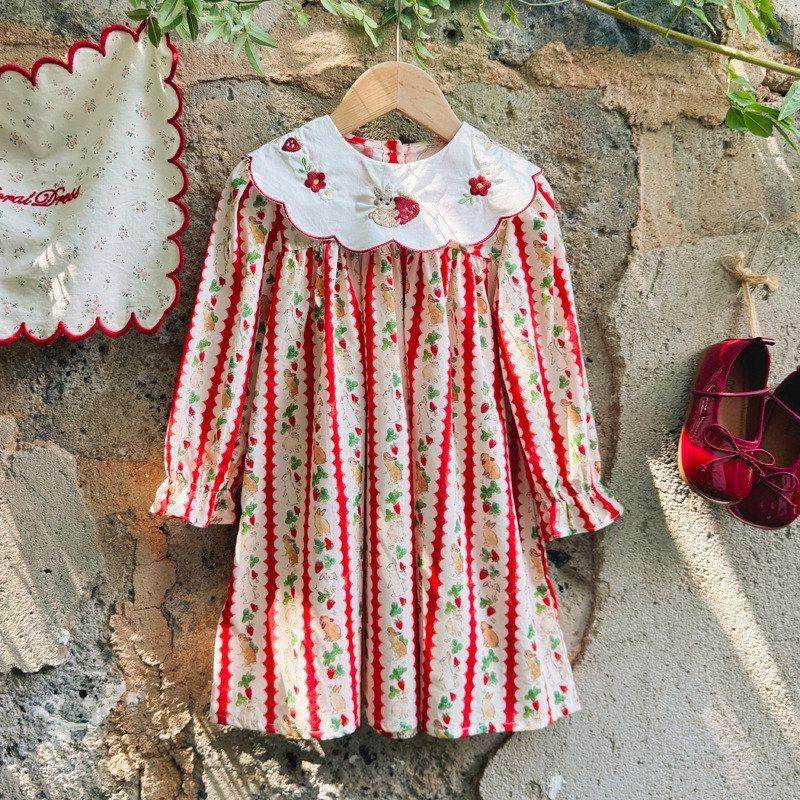 2025秋新款花朵翻领兔子绣花女童连衣裙长袖甜美儿童公主裙韩版,童装/婴儿装/亲子装,连衣裙,淘宝优惠券,粉丝福利购,淘宝优惠卷