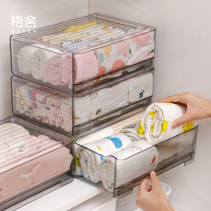 抽屉式收纳箱宝宝衣柜塑料整理箱放婴儿衣服的专用储物透明收纳盒图片