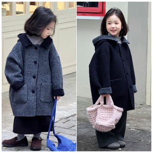 送内胆小喜自制亲子双面羊绒大衣男童女童小个子连帽双面穿外套
