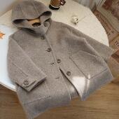 小喜自制柔软100羊毛双面羊绒手工呢大衣男童女童小个子连帽外套