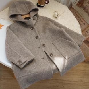 小喜自制柔软100羊毛双面羊绒手工呢大衣男童女童小个子连帽外套