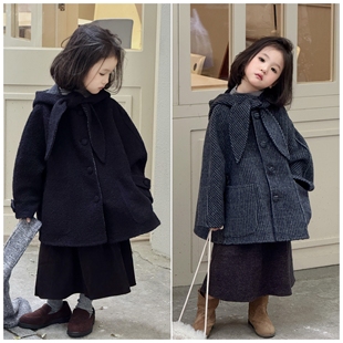 送马甲小喜自制2025童装羊毛双面羊绒大衣双面穿女童连帽斗篷外套