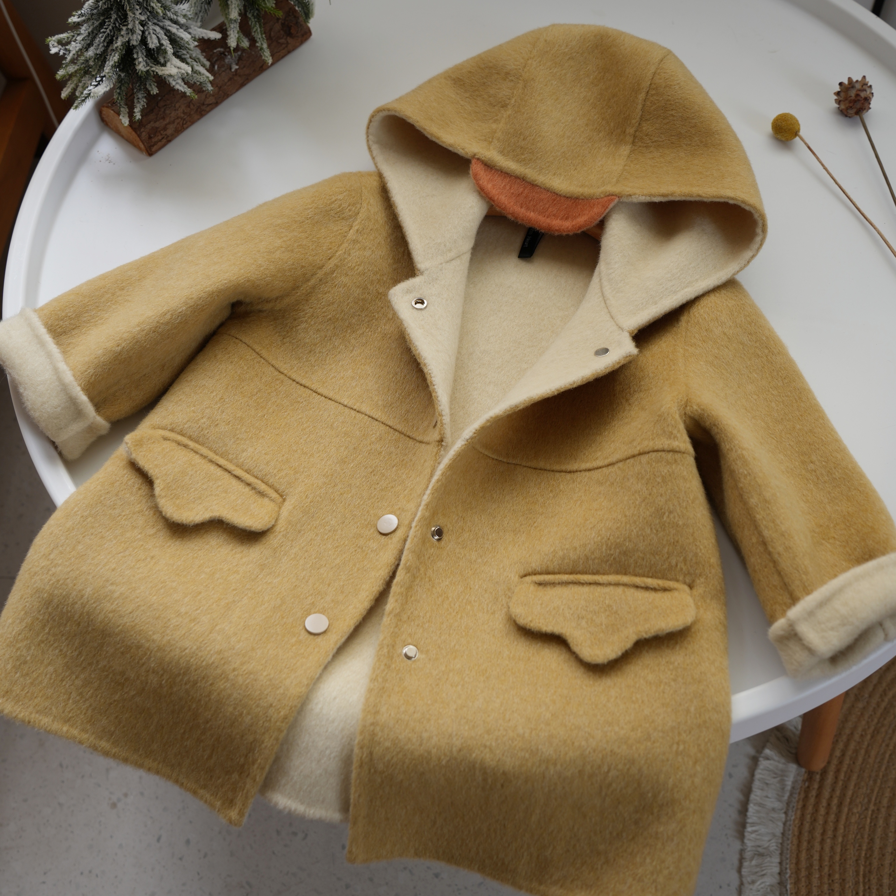 时尚小鸭2024秋冬季新款羊毛外套呢子男童女童儿童双面羊绒大衣潮