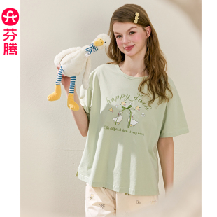 纯棉短袖 薄款 芬腾睡衣女夏季 短裤 可爱甜美少女大码 舒适家居服套装