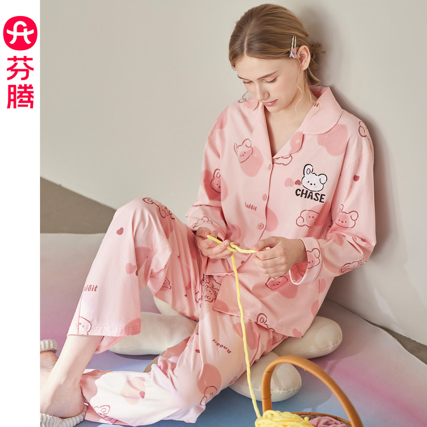 芬腾纯棉睡衣女士春秋季长袖长裤