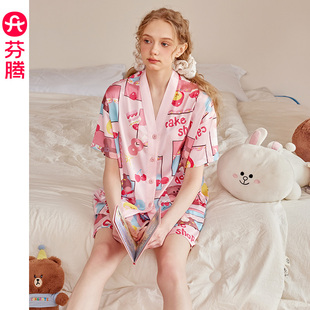 少女休闲大码 芬腾布朗熊睡衣女士夏季 韩版 凉感冰丝短袖 家居服 套装
