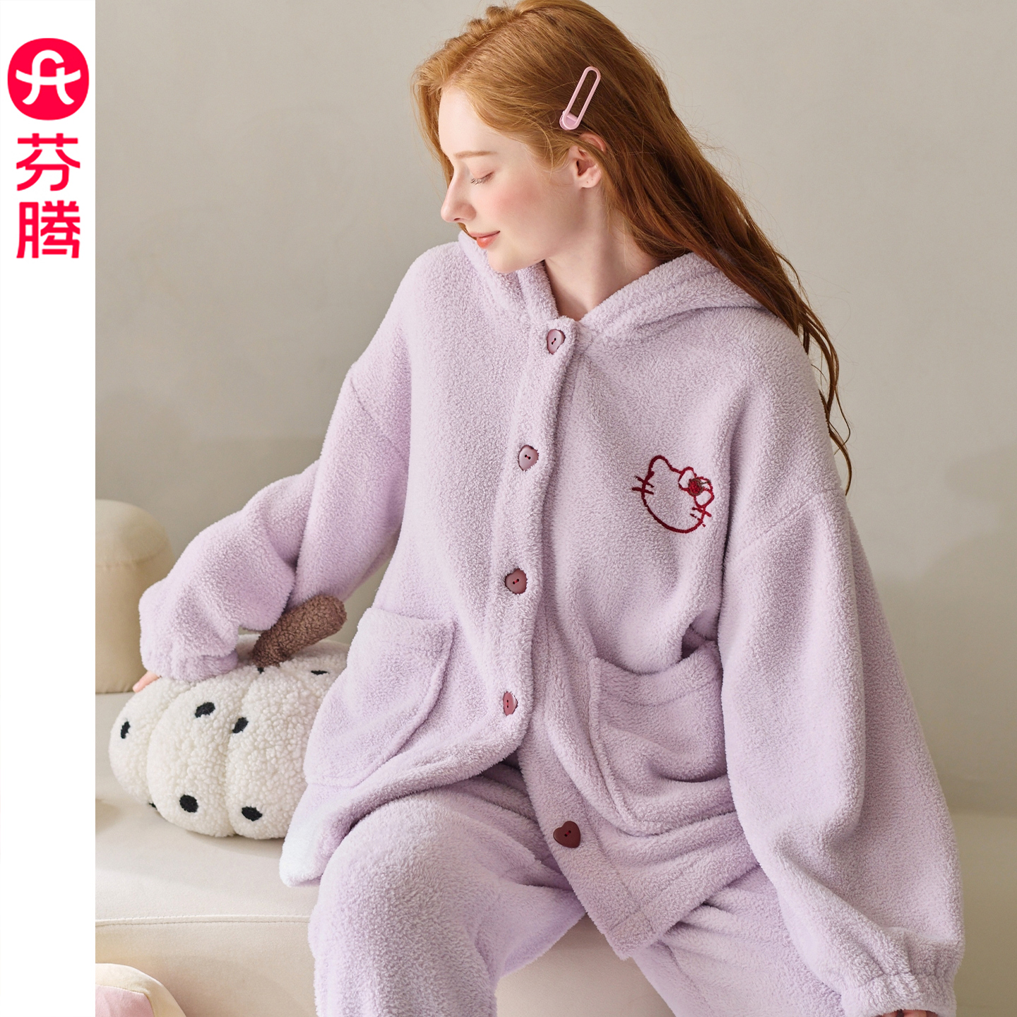 芬腾珊瑚绒女连帽睡衣秋冬季保暖