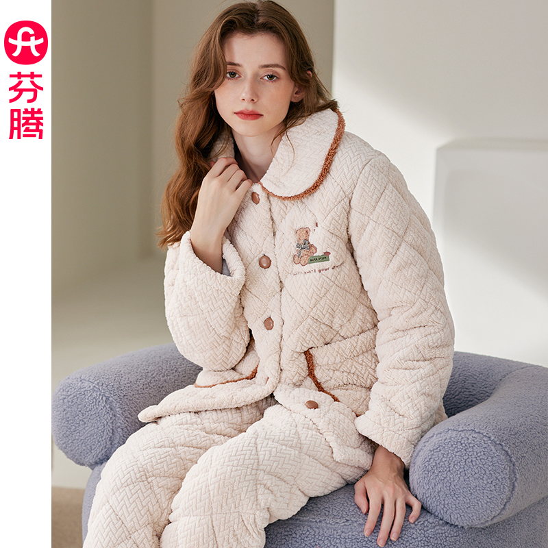 芬腾女冬保暖法兰绒家居服套装