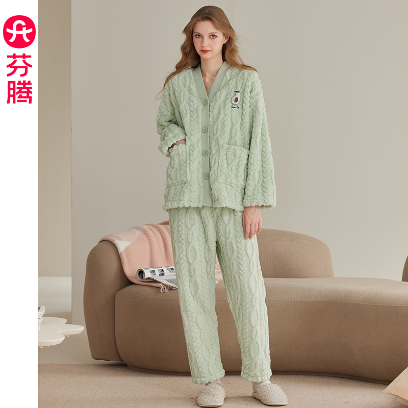 芬腾女保暖加厚加绒家居服套装