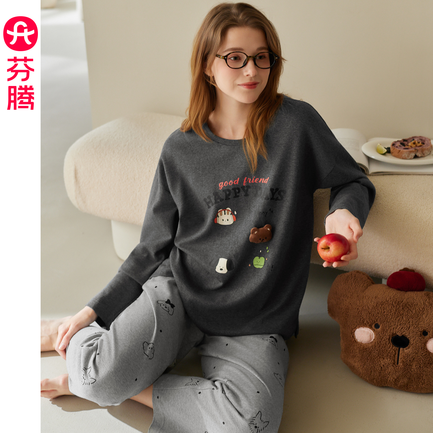 芬腾女士睡衣春秋季纯棉长袖套装