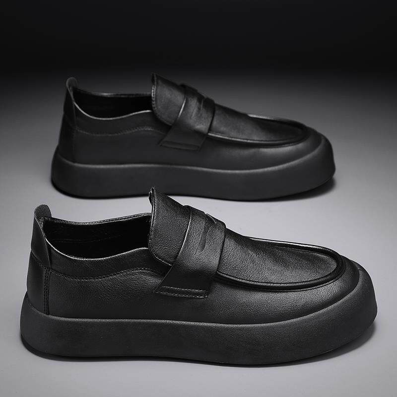 正货皮鞋男款春季春季商务西装休闲运动鞋子男士黑色一脚蹬软底豆