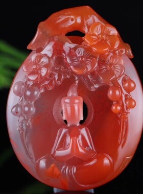 天然南红玛瑙吊坠火焰纹雕刻挂坠男女款挂件饰品情人节生日礼物