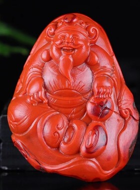 凉山南红财神爷天财星君挂件苏工柿子红玫红利市仙官商圣吊坠
