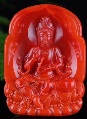 南红玛瑙纯色柿子红苏工吊坠普贤菩萨四六牌观音弥勒吊坠雕件男女