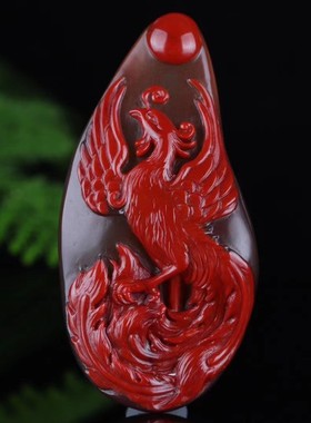 南红包浆黑冻料凤戏牡丹花凤凰挂件女有凤来仪仿古凤朱雀神鸟吊坠