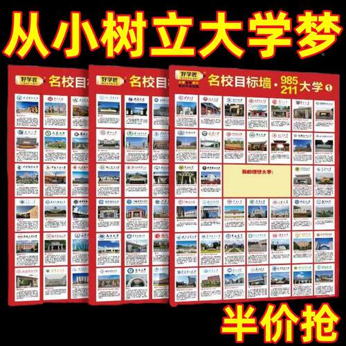名牌大学挂图目标墙贴全国重点大学985/211我的大学梦我的理想