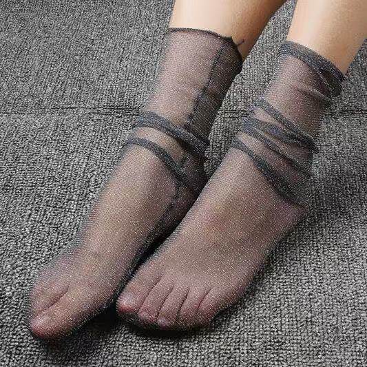 袜子女蕾丝边镂空堆纯色中