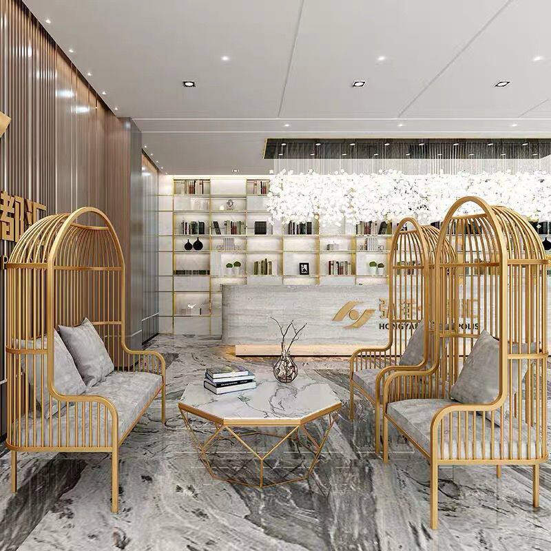 2025新北欧设计师高背沙发椅ins网红单人铁艺鸟笼沙发椅轻奢客