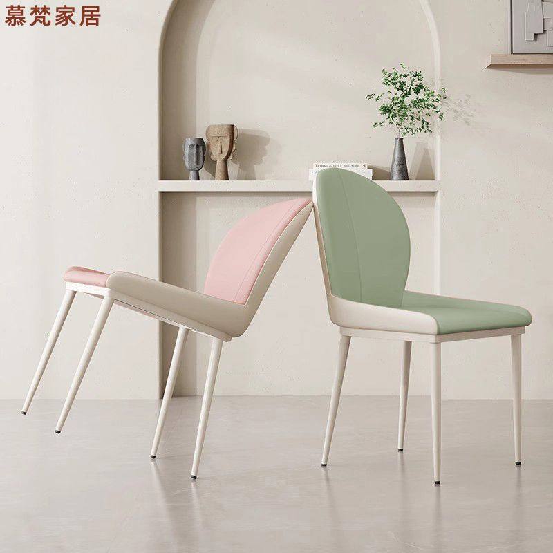 2024法式奶油风餐椅猫抓皮轻奢网红家用梳妆椅现代简约餐厅粉色靠