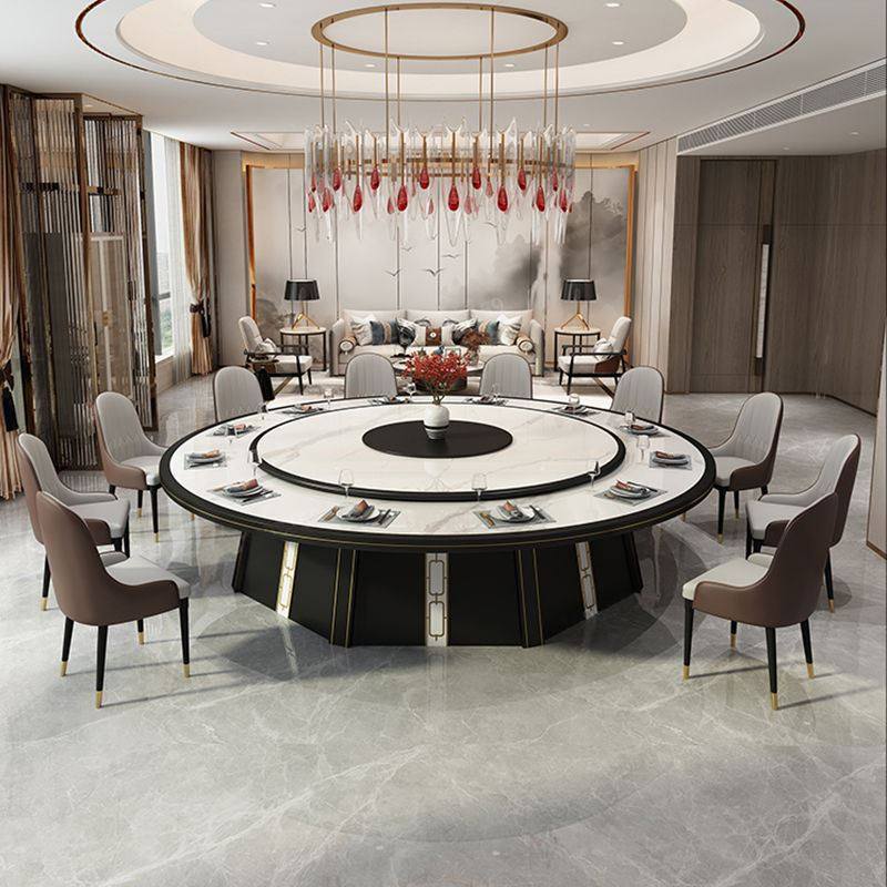 2023新中式酒店餐桌电动大圆桌仿大理石桌面带自动旋转包厢火锅桌