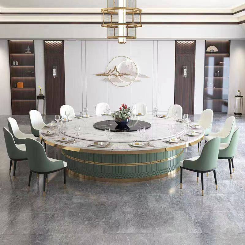 2023新中式酒店电动自动大圆桌意式轻奢岩板别隐形旋转火锅桌高端