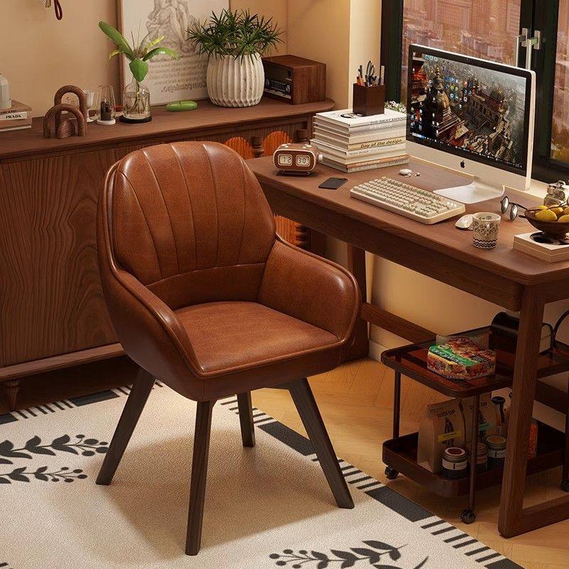 2025新家用电脑椅书房书桌椅中古风卧室椅办公实木椅子可升降旋转