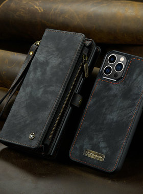 苹果12手机皮套翻盖新款适用iPhone13ProMax手机壳硅胶防摔14Pro保护套多功能磁吸插卡钱包ip11手机壳