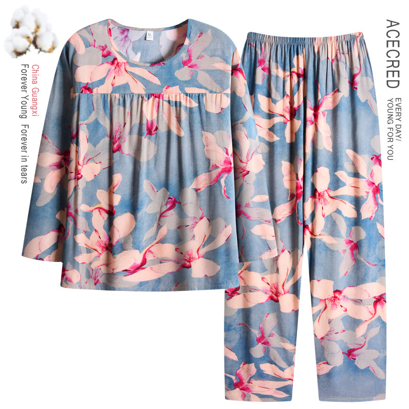 中老年人女装夏季绵绸睡衣家居服图片