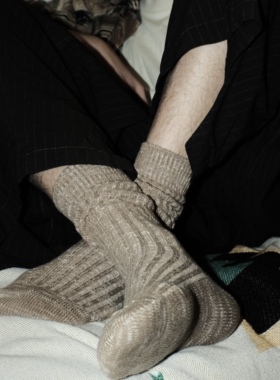 COSMOS 男女粗针粗线纯棉双针堆堆袜 无骨缝头吸汗防臭长袜雪花袜