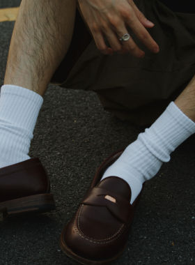 COSMOS自制日系纯棉中长筒袜ins余文乐同款毛巾底堆积工装纯色袜