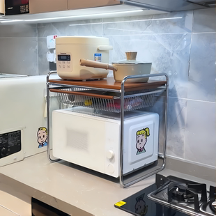 微波炉置物架多功能厨房电器台面可抽拉带抽屉烤箱电饭煲收纳架子