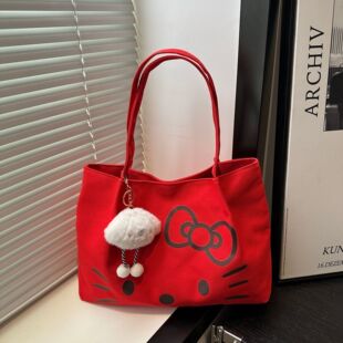 hellokitty红色帆布包包上班通勤小拎包单肩包便当包送女朋友礼物