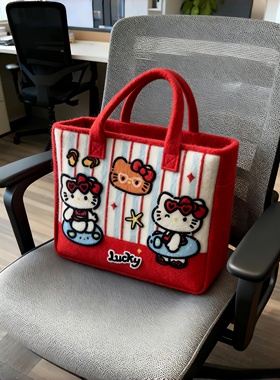 哈喽kitty包包毛毡旅行袋女行李手提出差轻便大容量行李箱附加包